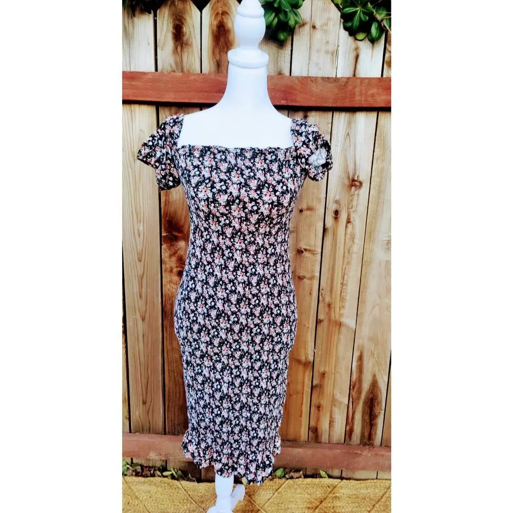 Abercrombie & F Emerson Smocked Dipped Waist Dress Floral Ditsy Cottagecore SZ M